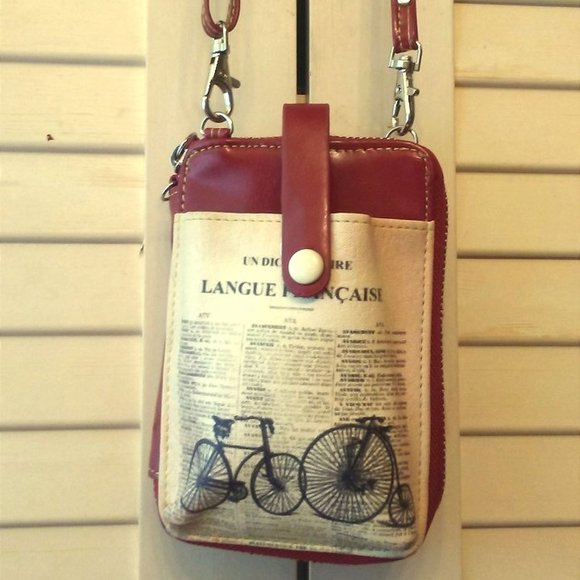 Espe Handbags - Red Dictionary Print Crossbody Smartphone Pouch